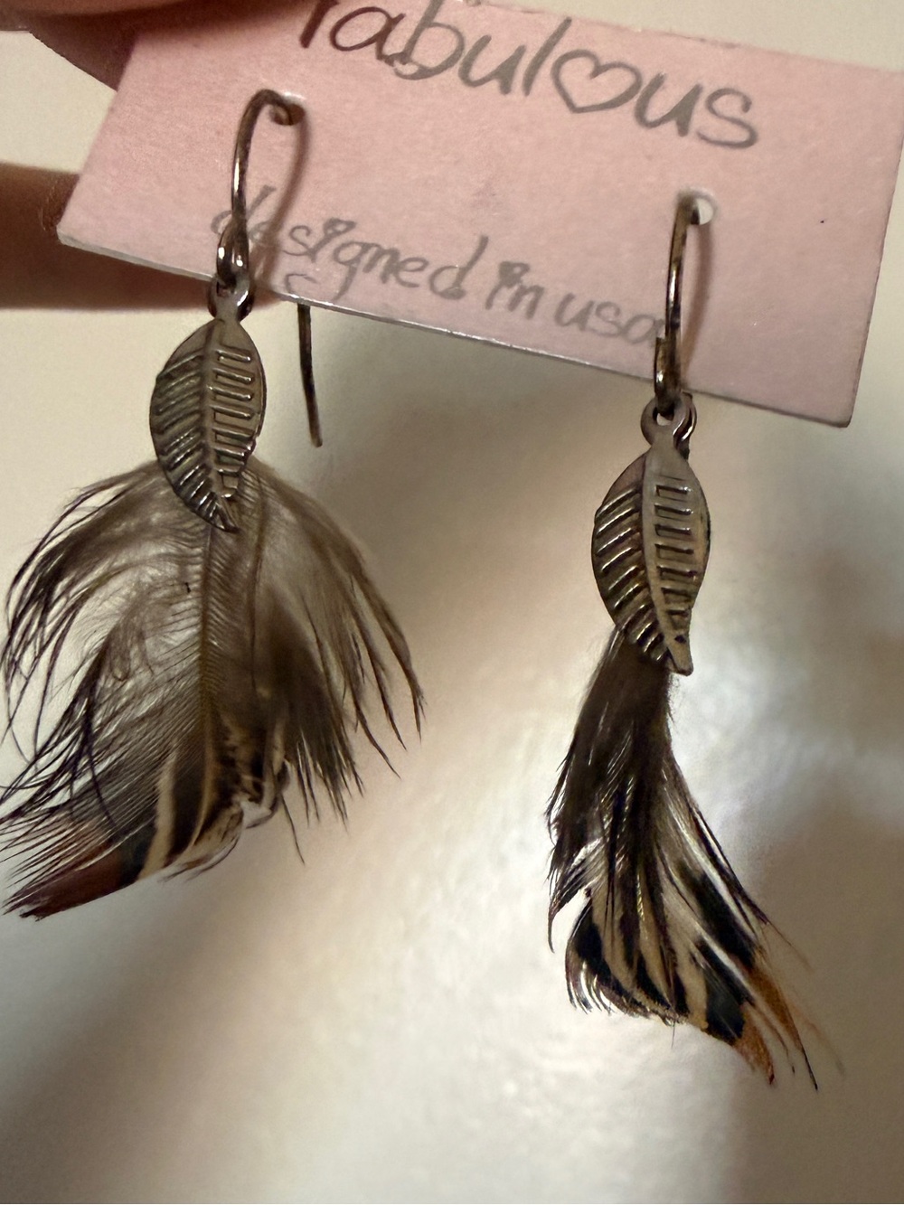 Fabulous Feather Drop Earrings - Brown & Cream